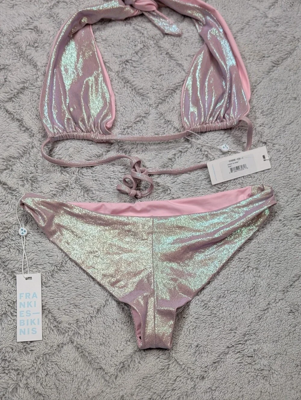 Frankies Bikinis Set Womens M/L Pink Iridescent Julianne Top Dawson Bottom NEW